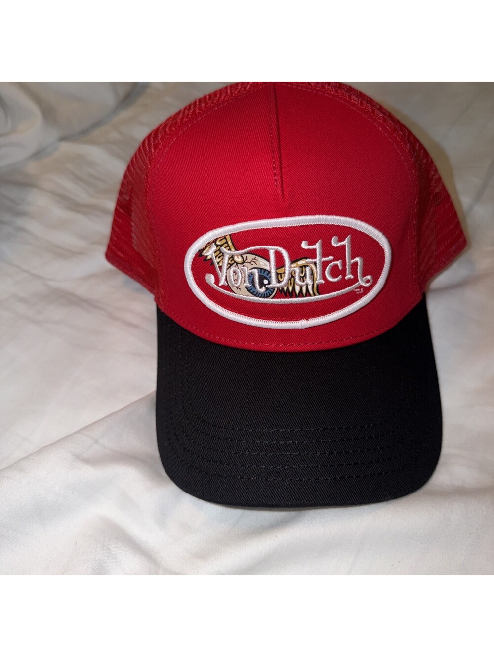 *Authentic* Von Dutch Trucker Hat Red & Black white with eyeball wings NWT